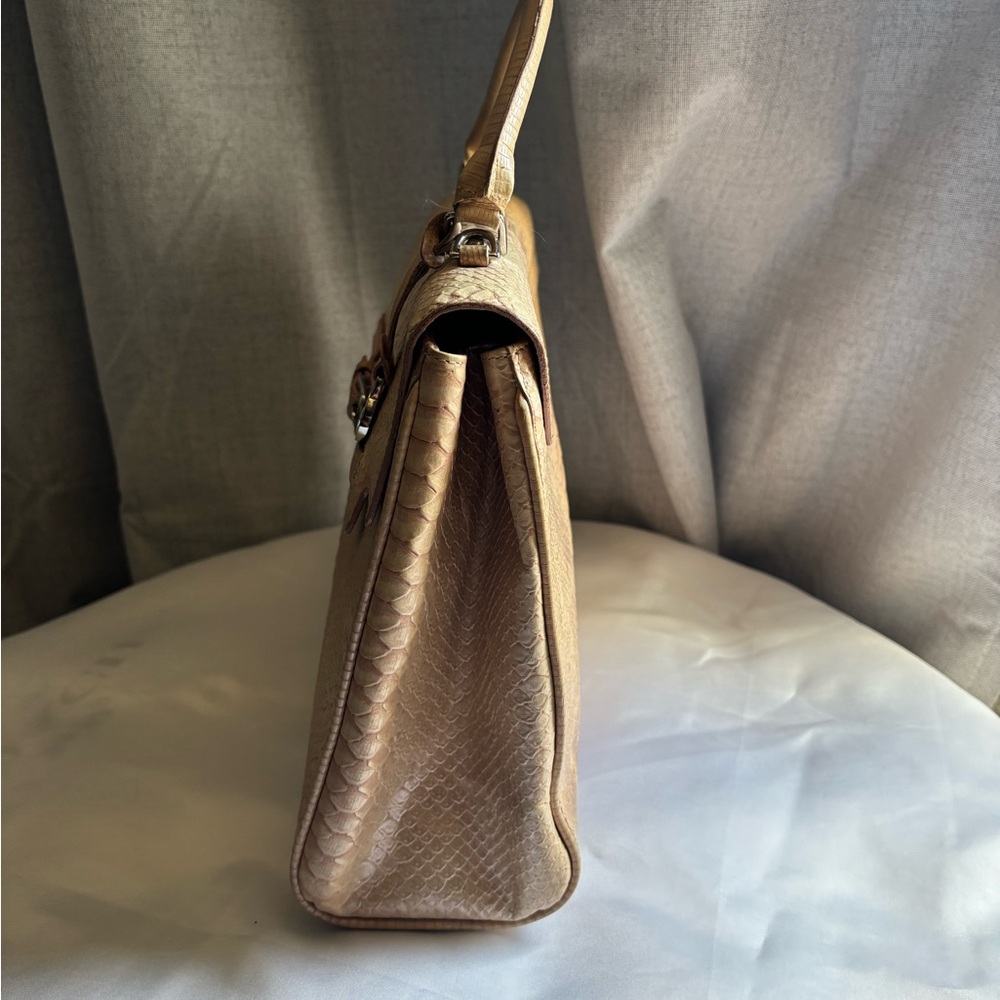 Brahmin Beige Python-Embossed Top-Handle Satchel - Picture 4 of 14